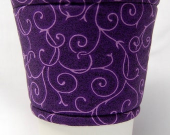 Coffee Cozy/Cup Sleeve Eco Friendly Slip-on, Teacher Appreciation, Co-Worker Gift, Buy any 4 get 1 free: Purple Vines