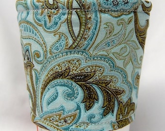 Coffee Cozy/Cup Sleeve Eco Friendly Slip-on, Teacher Appreciation, Co-Worker Gift, Buy any 4 get 1 free: Pastel Teal and Brown Paisley