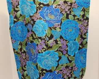 Adult Rib Bib/Clothing Protector/Shield/Make-Up Bib, Long Length, Mother's Day, Birthday Gift for Mom - Elegant Blue Floral Print
