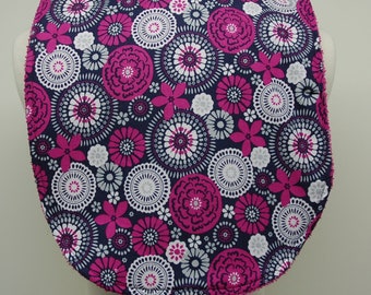 Youth/Junior Girl Bib, Special Needs, Cerebral Palsy, Epilepsy, Retts Syndrome, Drooling, 14-inch neck opening: Magenta Flowers on Navy