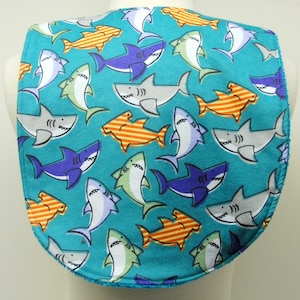Youth/Junior Bib, Boy Special Needs, Cerebral Palsy, Epilepsy, Seizures, Drooling, Adaptive Clothing 14-inch Neck Opening:  Flannel Sharks