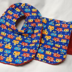 Baby Boy Bib and Burp Cloth, Baby Shower Gift, Welcome Baby Gift: Colorful Robots image 1