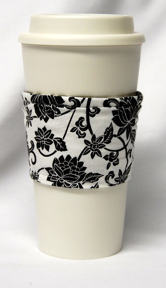 Coffee Cozy/Cup Sleeve Eco Friendly Slip-on, Teacher Appreciation, Co-Worker Gift, Buy any 5 get 1 free: Black and White Damask Petite Print