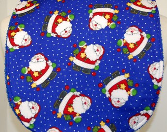 Youth/Junior  Bib, Special Needs, Cerebral Palsy, Adaptive Clothing, 14-inch neck opening: Santa and Sparkling Snowflakes on Bright Blue