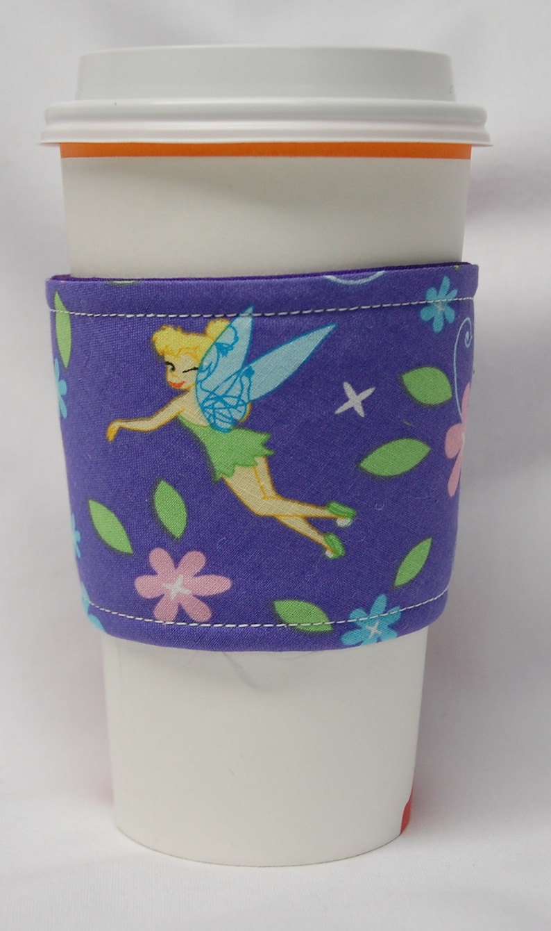 Teacher Appreciation Coffee CozyCup Sleeve Bulk Discount: Tinkerbell on Purple Co-Worker Gift Slip-on Eco Friendly