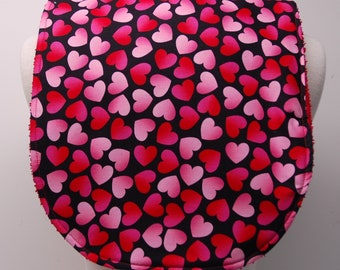 Youth/Junior Bib, Special Needs, Cerebral Palsy, Epilepsy, Retts Syndrome 14-inch neck opening, Back to School: Red and Pink Hearts on Black