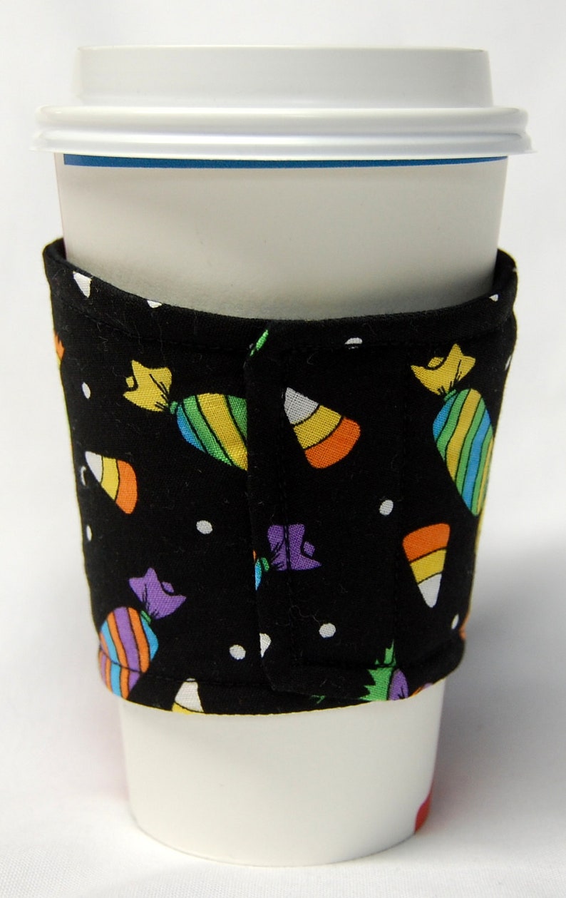 Coffee Cozy, Cup Sleeve, Eco Friendly, Slip-on, Teacher Appreciation, Co-Worker Gift, Bulk Discount, Party Favor: Colorful Halloween Candies image 2