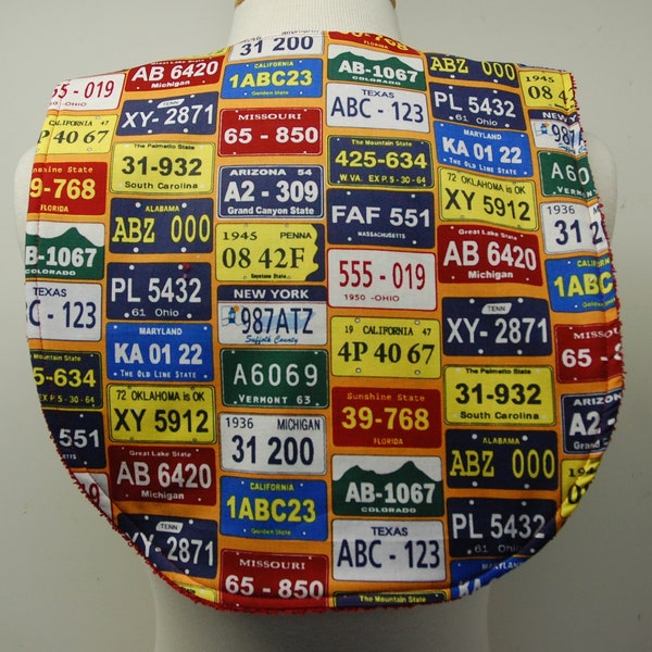 Youth/Junior Bib, Boy Special Needs, Cerebral Palsy, Epilepsy, Seizures, Drooling, Adaptive Clothing 14-inch Neck Opening:  License Plates