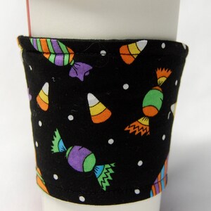 Coffee Cozy, Cup Sleeve, Eco Friendly, Slip-on, Teacher Appreciation, Co-Worker Gift, Bulk Discount, Party Favor: Colorful Halloween Candies image 3