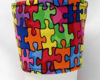 Coffee Cozy, Cup Sleeve, Eco Friendly, Slip-on, Teacher Appreciation, Co-Worker Gift, Buy any 4 get 1 free: Autism Puzzle