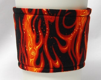 Coffee Cozy/Cup Sleeve Eco Friendly Slip-on, Teacher Gift, Co-Worker Gift, Buy any 4 get 1 free: Orange Flames on Black - Teacher Gift