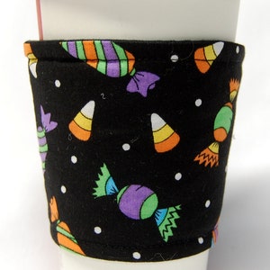 Coffee Cozy, Cup Sleeve, Eco Friendly, Slip-on, Teacher Appreciation, Co-Worker Gift, Bulk Discount, Party Favor: Colorful Halloween Candies image 1
