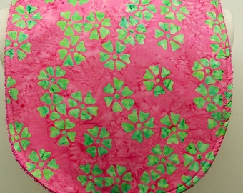 Youth/Junior Girl Bib, Special Needs, Cerebral Palsy, Epilepsy, Retts Syndrome, Drooling, 14-inch neck opening:  Green Flowers on Pink