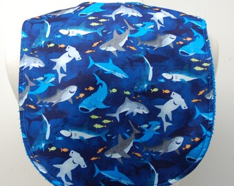 Youth/Junior Boy Bib, Special Needs, Cerebral Palsy, Seizures, Epilepsy, 14-inch neck opening: Sharks on Blue Sharks on Blu