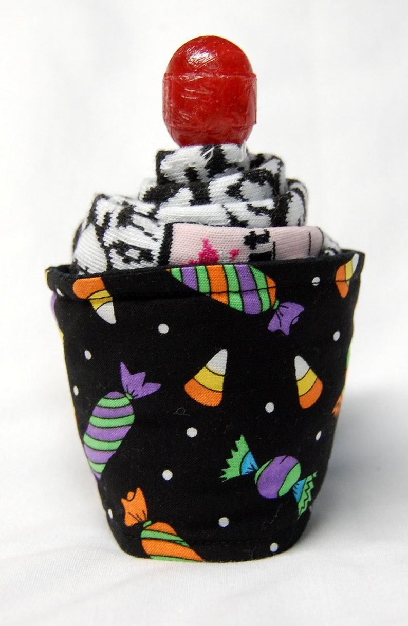 Coffee Cozy, Cup Sleeve, Eco Friendly, Slip-on, Teacher Appreciation, Co-Worker Gift, Bulk Discount, Party Favor: Colorful Halloween Candies image 5