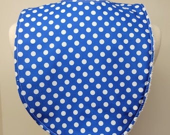 Youth/Junior Girl Bib, Special Needs, Cerebral Palsy, Epilepsy, Retts Syndrome, Drooling, 14-inch neck opening: White Polka Dots on Blue