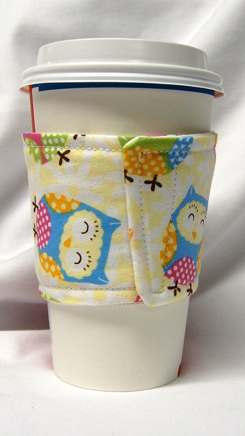 Coffee Cozy/Cup Sleeve, Eco Friendly, Slip-on, Teacher Appreciation, Co-Worker Gift, Buy any 4 get 1 free: Owls on White image 2