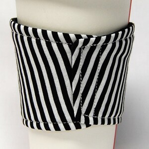 Coffee Cozy/Cup Sleeve Eco Friendly Slip-on, Teacher Appreciation, Co-Worker Gift, Buy any 4 get 1 free: Black and White Stripes image 2