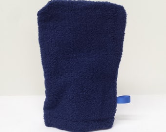 Navy Blue Hand Washcloth Mitt, Make-up Remover, Bath Aid, European Wash Mitt, Fibromyalgia, Fur Baby Wash Mitt,  Special Needs