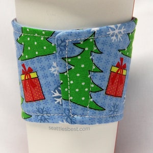 Christmas-Coffee Cozy/Cup Sleeve Eco Friendly Slip-on, Teacher Appreciation, Co-Worker, Bulk Discount: Xmas Doxy, Dachshund, Presents, Trees image 2