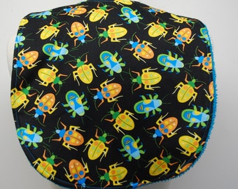 Youth/Junior Boy Bib, Special Needs, Cerebral Palsy, Drooling, Epilepsy, Seizures, Back to School 14-in/35cm neck: Colorful Insects on Black