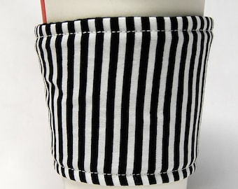 Coffee Cozy/Cup Sleeve Eco Friendly Slip-on, Teacher Appreciation, Co-Worker Gift, Buy any 4 get 1 free:  Black and White Stripes