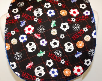 Youth/Junior Boy Bib, Special Needs, Cerebral Palsy,14-inch neck opening: Colorful Soccer Balls on Black