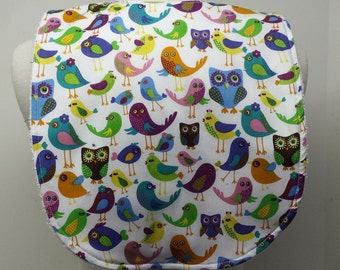 Youth/Junior Girl Bib, Special Needs, Cerebral Palsy, Epilepsy, Retts Syndrome, Drooling, 14-inch neck opening: Colorful Birds on Whitte