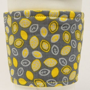 Coffee Cozy/Cup Sleeve Eco Friendly Slip-on, Teacher Gift, Co-Worker Gift, Buy any 4 get 1 free: Tiny Yellow and White Leaves on Gray image 3