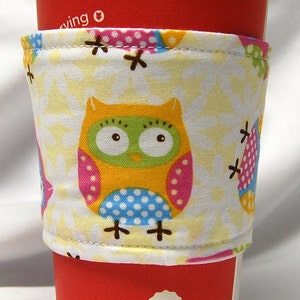 Coffee Cozy/Cup Sleeve, Eco Friendly, Slip-on, Teacher Appreciation, Co-Worker Gift, Buy any 4 get 1 free: Owls on White image 3