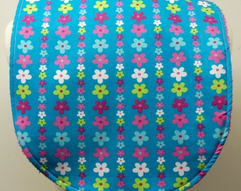 Youth/Junior Girl Bib, Special Needs, Cerebral Palsy, Epilepsy, Retts Syndrome, Drooling, 14-inch neck opening: Pink and White Flowers/Teal