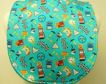 Youth/Junior Boy's Bib, Special Needs, Cerebral Palsy, Epilepsy, Retts Syndrome, Drooling, 14-inch neck opening: Race Car Pit Theme