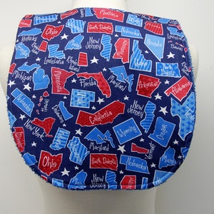 Youth/Junior Bib - Unisex - Special Needs, Cerebral Palsy, Epilepsy, Seizures, Drooling, 14-inch Neck Opening:  Blue and Red State Shapes