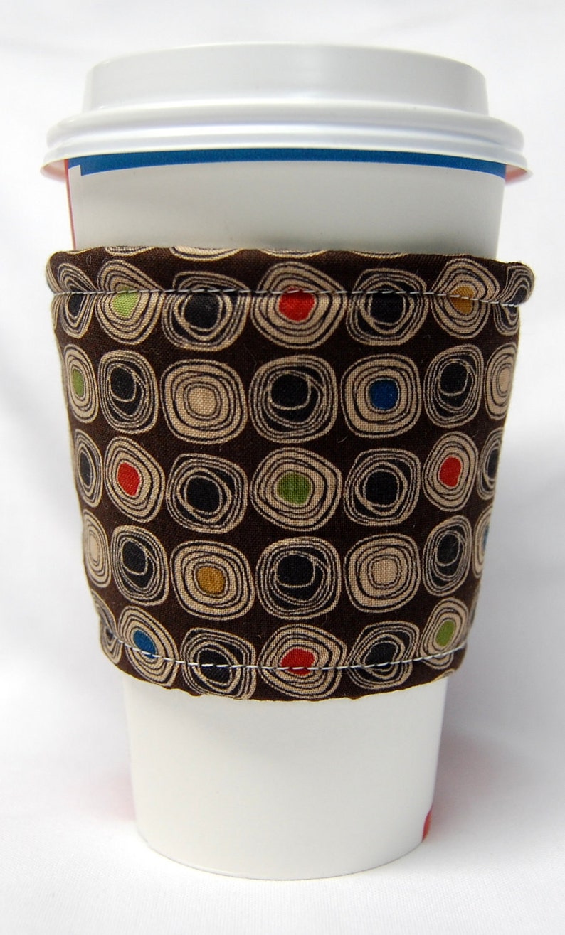 Coffee Cozy/Cup Sleeve Eco Friendly Slip-on, Teacher Appreciation, Co-Worker Gift, Buy any 4 get 1 free: Light Tan Swirls on Brown image 1