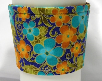 Coffee Cozy/Cup Sleeve Eco Friendly Slip-on, Teacher Appreciation, Co-Worker Gift, Buy any 4 get 1 free:  Teal/Orange/Purple Oriental Floral