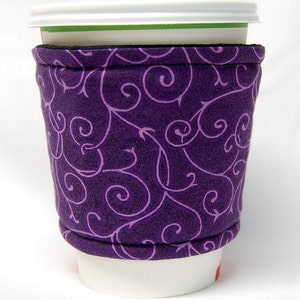 Coffee Cozy/Cup Sleeve Eco Friendly Slip-on, Teacher Appreciation, Co-Worker Gift, Buy any 4 get 1 free: Purple Vines image 4