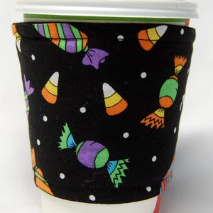 Coffee Cozy, Cup Sleeve, Eco Friendly, Slip-on, Teacher Appreciation, Co-Worker Gift, Bulk Discount, Party Favor: Colorful Halloween Candies image 4