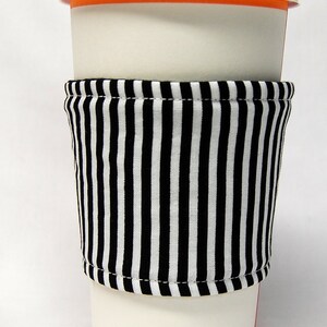 Coffee Cozy/Cup Sleeve Eco Friendly Slip-on, Teacher Appreciation, Co-Worker Gift, Buy any 4 get 1 free: Black and White Stripes image 3