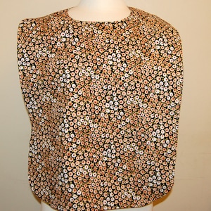 Adult Rib Bib/Clothing Protector/Make-up Bib, Long Length: White and Tan Circles on Black- Ready to Ship