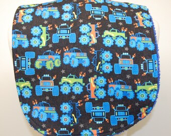 Youth/Junior Bib, Special Needs, Cerebral Palsy, Drooling, AdaptiveClothing, Back to School, 14-inch neck opening: Blue Monster Trucks