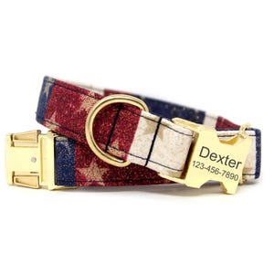 4th of July Dog Collar | Custom Name Dog Collar | Personalized Pet Collar | Customized Pet Gift | Boy Plaid Collar | Dog Collar-Glory Stripe