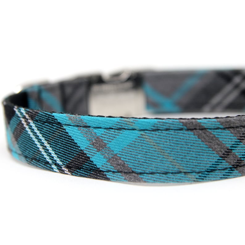 Plaid Dog Collar Custom Plaid Dog Collar Collar with Name Boy Dog Collar Girl Dog Collar Engraved Buckle Collar Turquoise Collar image 2