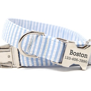 Seersucker Dog Collar Blue Striped Collar | Boy Dog Collar | Personalized Dog Collar | Dog Collar with Name | Blue Seersucker Stripe Collar