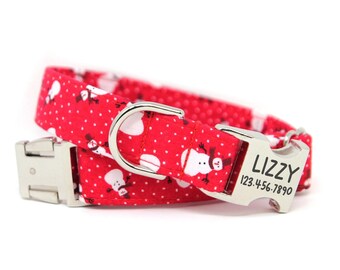 Holiday Dog Collar | Christmas Dog Collar | Personalized Christmas Collar | Custom Red Holiday Collar | Dog Lover Gift | Snowman Dog Collar