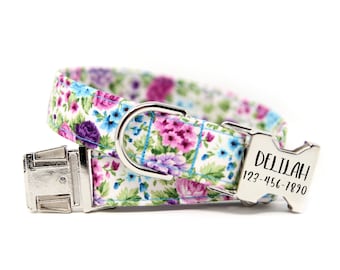 Purple Dog Collar | Personalized Dog Collar | Floral Dog Collar | Spring Collar | Girl Dog Collar | Floral Collar with Name | Violet Verde