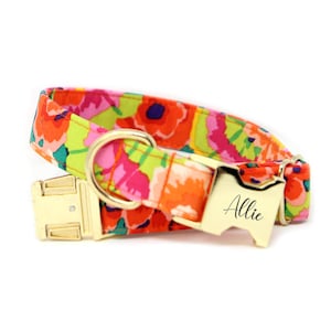 Orange Flower Dog Collar | Girl Dog Collar | Personalized Dog Collar | Engraved Buckle Collar | Pet Lover Gift | Rescue Dog Gift | Marigold