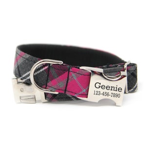 Pink Plaid Collar | Personalized Pink Dog Collar | Custom Pink Plaid Collar | Girl dog Collar | Big Dog Collar | Collar Name | Pink Tartan