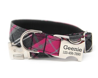 Pink Plaid Collar | Personalized Pink Dog Collar | Custom Pink Plaid Collar | Girl dog Collar | Big Dog Collar | Collar Name | Pink Tartan