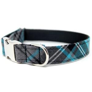 Plaid Dog Collar Custom Plaid Dog Collar Collar with Name Boy Dog Collar Girl Dog Collar Engraved Buckle Collar Turquoise Collar image 3