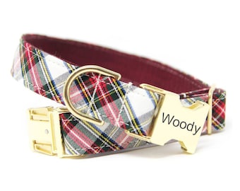 Personalized Plalid Collar | Red and Green Plaid | Custom Dog Collar | Plaid collar with name | Adjustable Collar | The Westwood